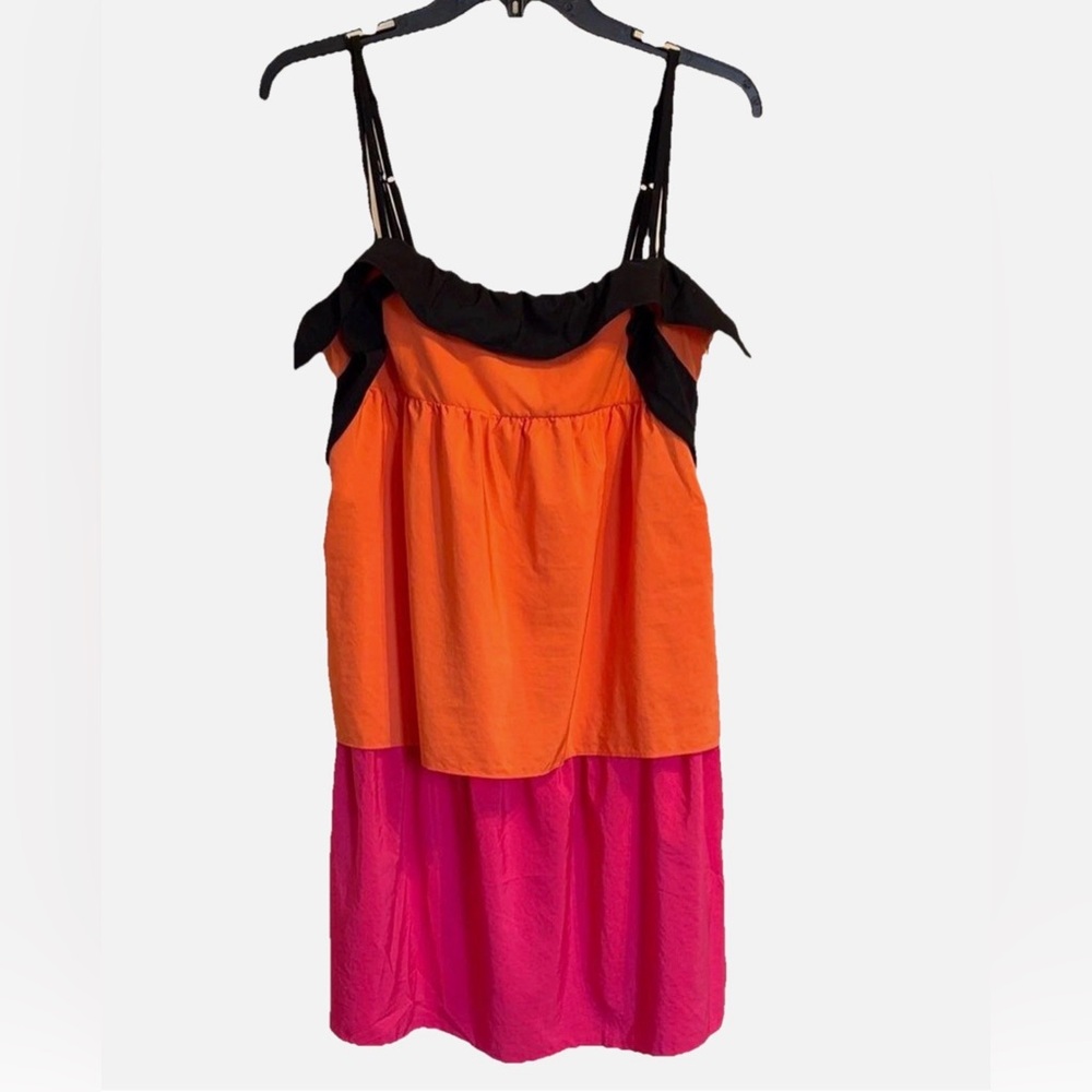 Fiorucci NWT Y2K Colorblock Mini Dress Pink Orange Ruffle Size 2